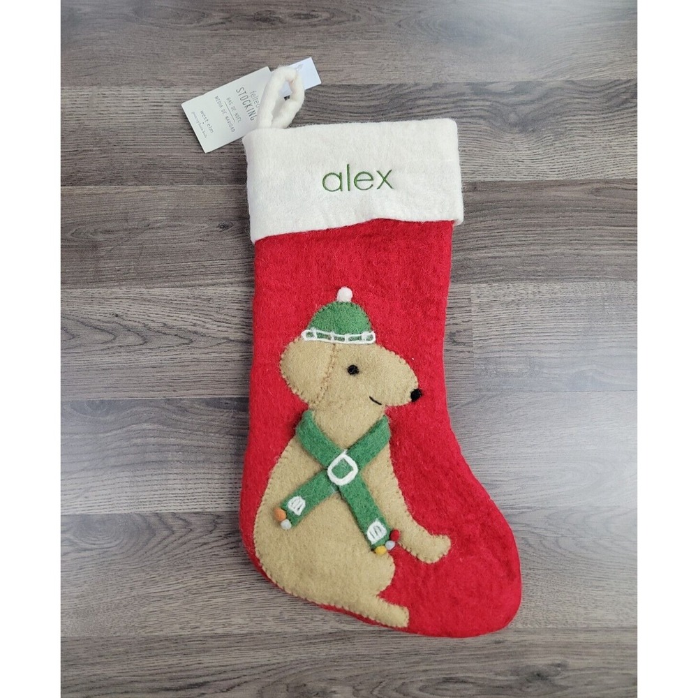 West Elm Felted Wool Christmas Stocking Puppy‎ Dog Alex Pottery Barn Holiday NWT